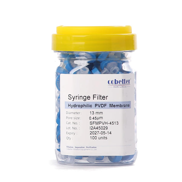 100 Pack PVDF Syringe Filter Lab Filters, 0.45µm Pore Size 13mm Diameter Hydrophilic Non-sterile