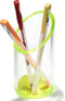 OfficeGoods Acrylic Pen & Pencil Holder - Modern Desk Organizer with Contrasting Base & Rim, Neon Green