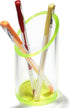 OfficeGoods Acrylic Pen & Pencil Holder - Modern Desk Organizer with Contrasting Base & Rim, Neon Green