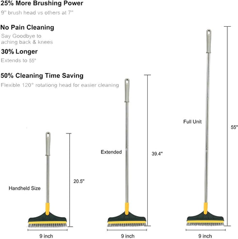 2 1 53.5" 120Rotating in Cleaning Floor Scrub Brush Floor Brush Scrubber New Upgraded Long Handle Grout Brush Scrape