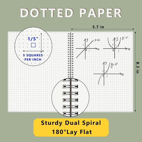 Bullet Dotted Spiral Notebook A5, 160 Pages, 120gsm Thick Dot Paper, 5.7" x 8.3", Dotted Journal with Elastic Band, 4