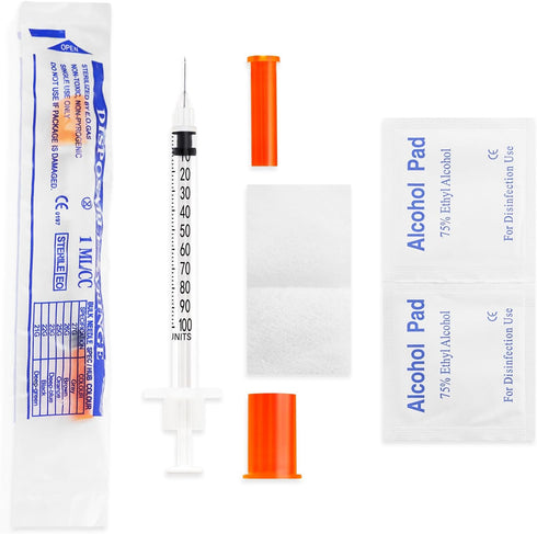 U 100 1cc Syringe 1ml 31 Gauge 5/16 Inch 8mm with Disposable Gauze Pads, Individual Package, 20 Pack