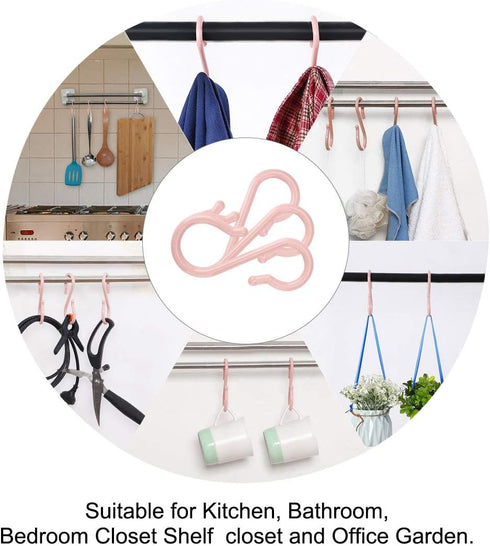 uxcell 12 Pack S Shaped Hooks - Plastic Hanging for Kitchen, Bathroom, Closet, Pots, Pans, Cups, Pink