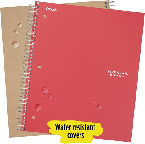 Five Star Spiral Notebooks, 5 Subject, College Ruled, 200 Sheets, 11" x 8-1/2", Teal, Yellow, 2 Pack