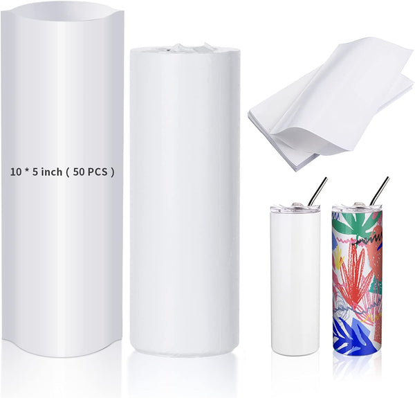 PYD Life 50 PCS Sublimation Shrink Wrap Sleeve White Bags 10 x 5 Inch for 20 OZ Tumbler, Heat Transfer Shrink Wrap