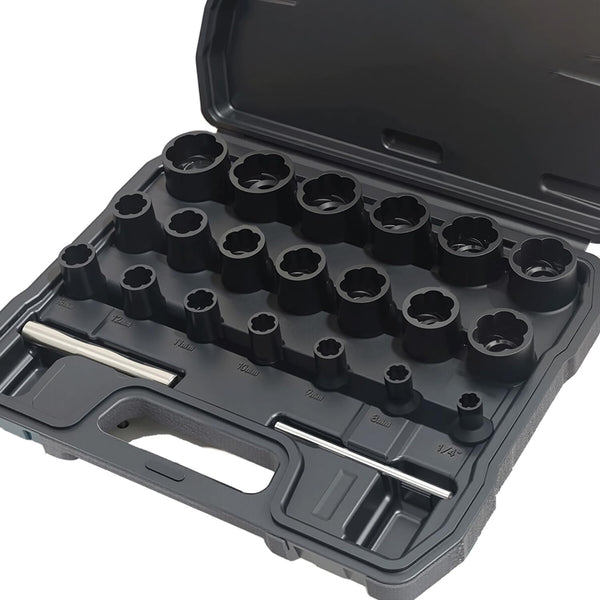 VEHIRETL 22pcs Bolt Nut Extractor Set Metric 8-27mm Impact Lug Removal Tool 1/2"