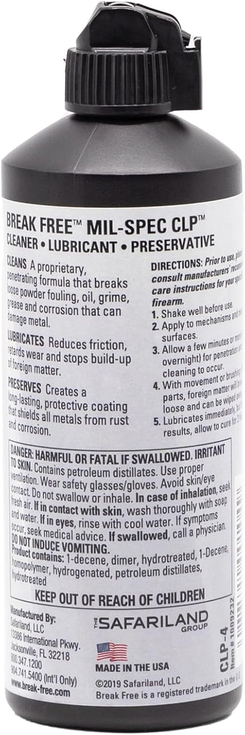 CLP-4, 4 Break Free CLP Cleaner Lubricant and Preservative All in One Gun Cleaner, Squeeze Bottle, Synthetic Oil