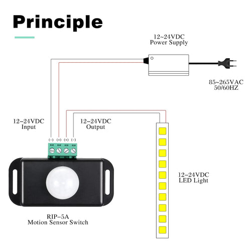 6 Pack 12V 24V PIR Sensor LED Motion Sensor Motion Detector Light Switch Body Infrared Sensing Timer Function Sign