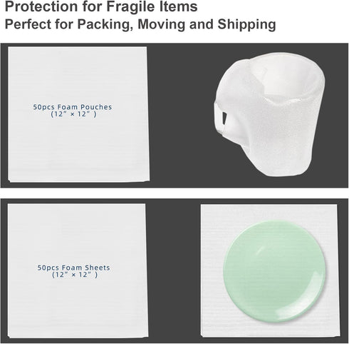 Dveda 100 Pcs Cushion Foam Pouches & Sheets, 12"x12" Packing Foam for Moving, Shipping, and Storage Supplies