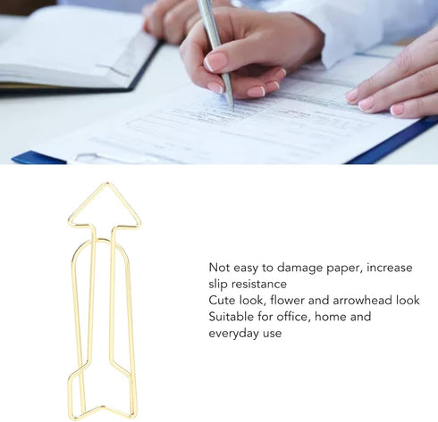 BigKing Large Gold Paper Clips, 100Pcs Metal Arrow Flower Design, Cute Innovative Clips, Prevent Rust Electroplating