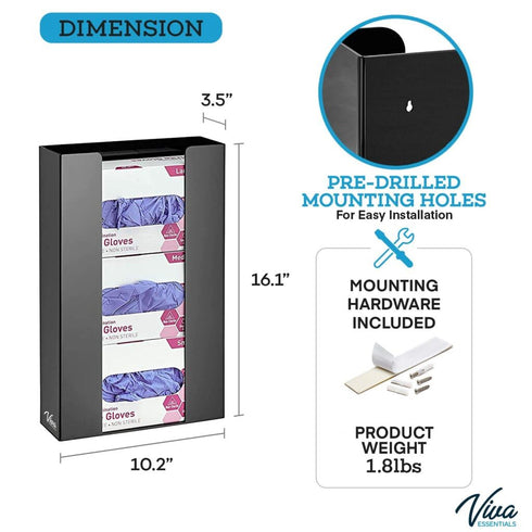 Triple Glove Box Holder - Wall Mount or Free Standing Organizer