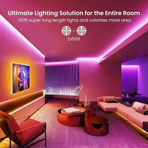 30 5050 12V GUPUP LED Strip Lights ft, LED Lights for Bedroom RGB Color Changing Rope Lighting with Remote Tape