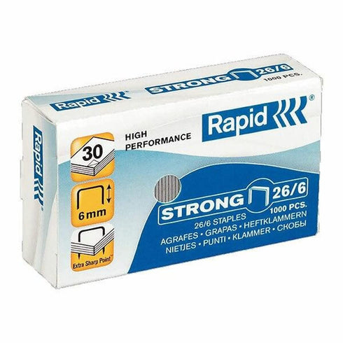 Rapid 26/6mm Strong Staples, Box of 1000, for Stapling up to 20 Sheets