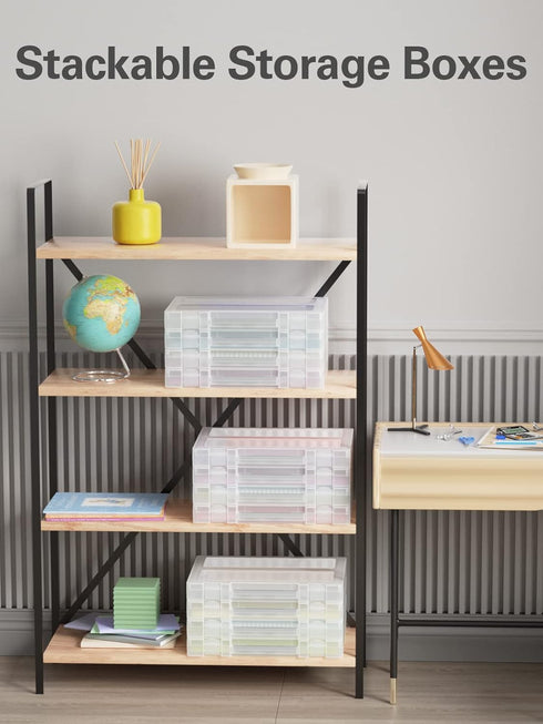 Denkee 4 Pack Large Thick Durable A4 File Portable Project Case, Plastic Scrapbook Storage Box for Office Supplies