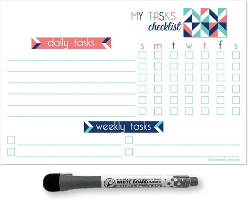 Dry Erase Task Planner Whiteboard | Removable Adhesive Decal | Fine-Tip Magnetic Marker Included (6 x 9 inches,
