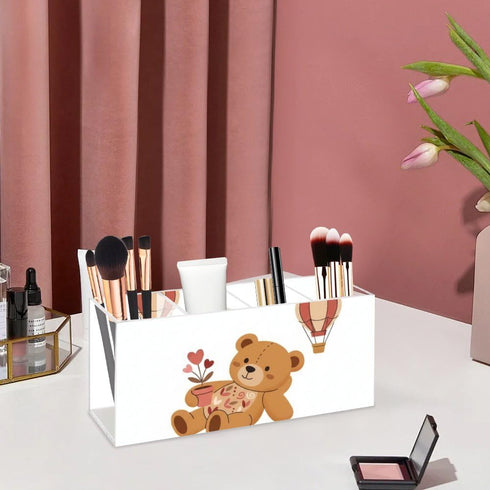 Ainavmxzs 4 Cute Brown Bear Acrylic Bow Pencil Holder With Compartments Hair Stuff Organizer Makeup Storage Bar Cart