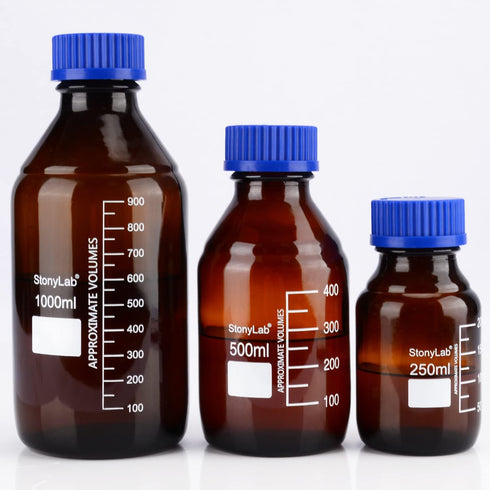 stonylab Storage Bottles with GL45 Screw Cap, 1000 ml Amber Borosilicate Glass Graduated Round Bottle