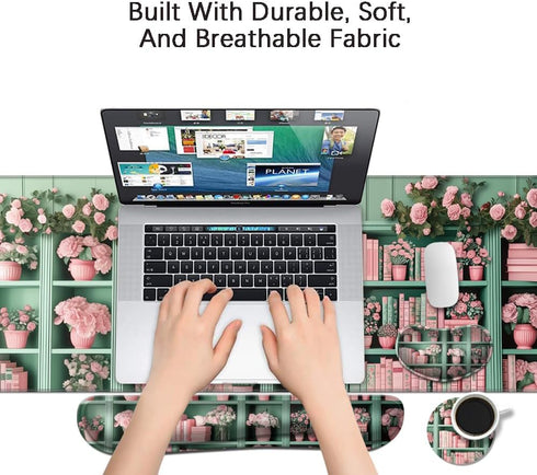 MIBITRI Set, 4Pcs Keyboard Mouse Pad Extended Gaming Mouse Pad+Ergonomics Keyboard Wrist Rest Support, Memory Foam