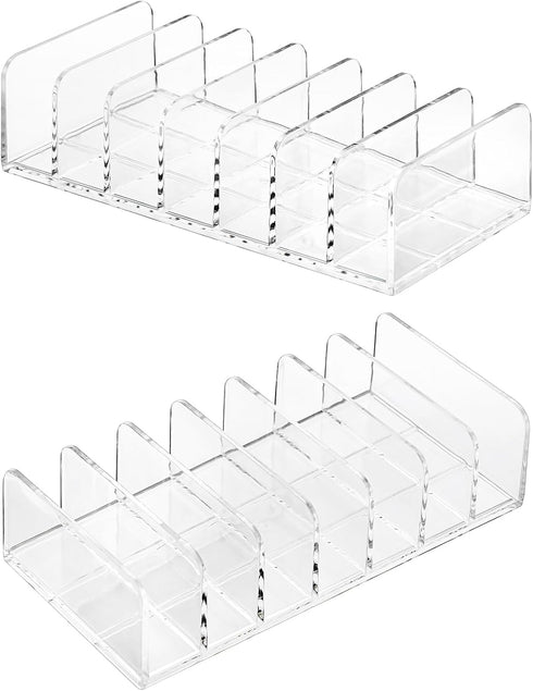 Hipiwe 2 Packs Clear Plastic Cash Tray Mail Organizer for Desk - 7 Slots Bill Divider Holder for Paper, Document, Makeup