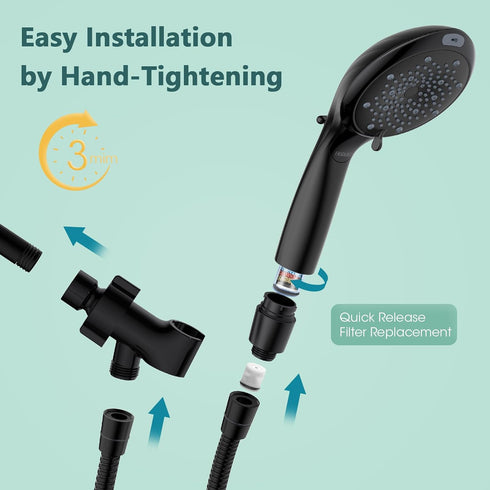 8-Mode 80" FASDUNT Filtered Shower Head with Handheld, High Pressure Handheld Showerhead with Filters for Hard Water