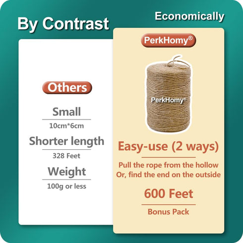 600 Packing 2mm 600feet) PerkHomy Natural Jute Twine Feet Long Twine String for Crafts Gift Wrapping Gardening Crochet