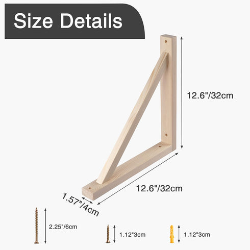 2 Pack 12.5 Inch OVOV Wall Mount Wood Shelf Bracket Triangle Wooden Shelf Brackets for Plank Sconce Plug in Pendant