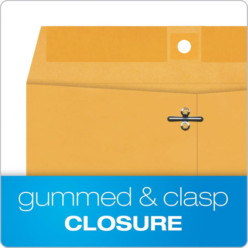 Quality Park 9 x 12 Clasp Envelopes, Extra Heavy-Duty 32 lb Kraft Paper, Clasp and Gummed Closures, 100 per Box