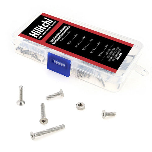 Hilitchi 210-Piece Metric M2 Hex Socket Flat Head Bolts Screw Nut Assortment Kit - 304 Stainless Steel