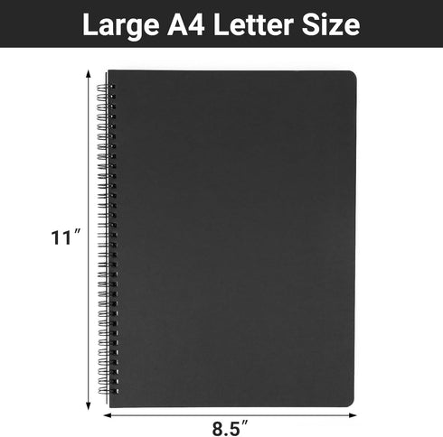 EUSOAR 3 Packs A4 Spiral Notebook, 11" x 8-1/2" Hardcover Black Journal with 120 Pages for Note Taking