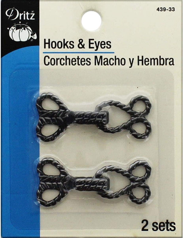 Dritz 439-33 Rope Hook & Eye Closures, Gunmetal, 2-Count