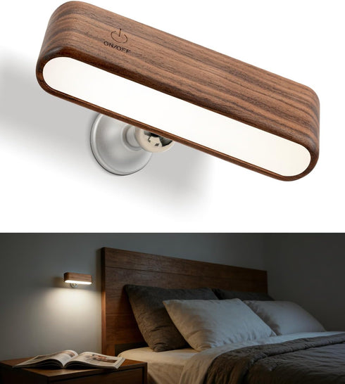 Wood LED Wall Sconce Magnetic 360Rotate Wall Mounted Lamp Brightness Adjustable Night