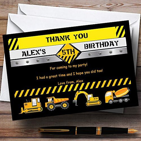 The Card Zoo Digger JCB Construction Builder Personalized Birthday Party Thank You Cards
