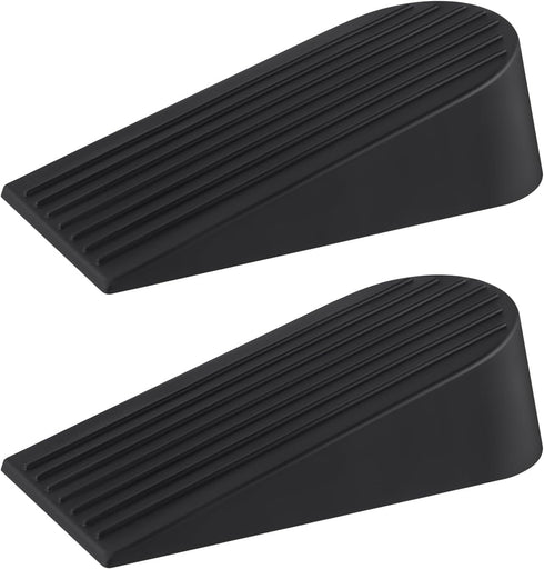 Premium Rubber Door Stoppers for Bottom of Door, Heavy Duty Stackable Wedge for Carpet, 2 Pack (Big, Black)