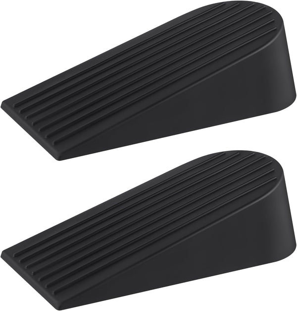 Premium Rubber Door Stoppers for Bottom of Door, Heavy Duty Stackable Wedge for Carpet, 2 Pack (Big, Black)