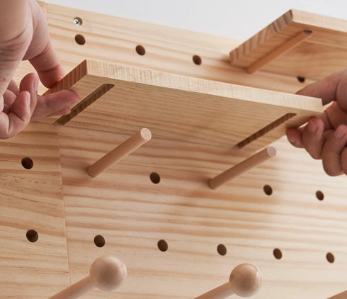 Wood Pegboard Combination Wall Organizer Kit, 2 Pieces Display Pegboard Panel Kits with 15 Accessories for Office,