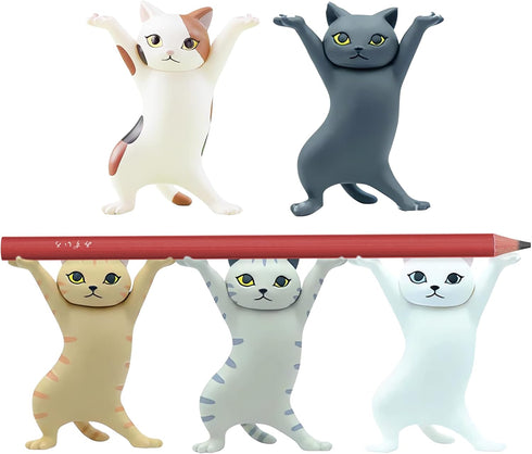 Cute Gifts Desk Decor - Funny Office Decor, Cute Pen Holder, Kawaii Dancing Cat (5 Cats Set)