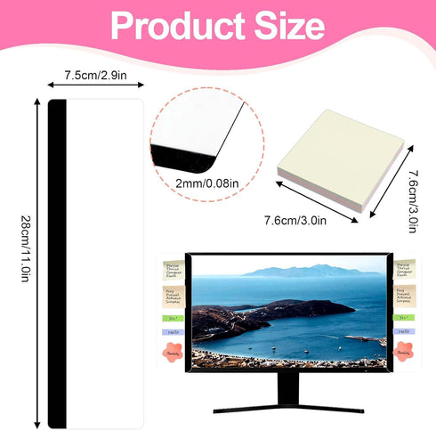 BEIZMHBO 6PCS Set, 4 2 11"x3" Monitor Memo Board Transparent Acrylic Computer Monitor Side Panel Creative Desktop Memo