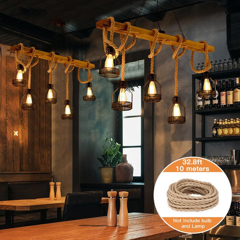 Helunsi 32.8ft 18/2 18-Gauge Twisted Electric Rope Light, Hemp Rope Covered Lamp Twisted Wire, Vintage Light Pendant