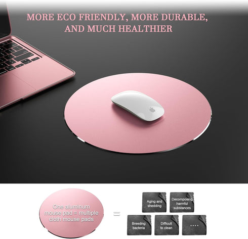 TERRATUTOR Aluminum Mouse Pad - Non-Slip Rubber Base with Micro Sand Blasting Alloy Surface, Rose Round