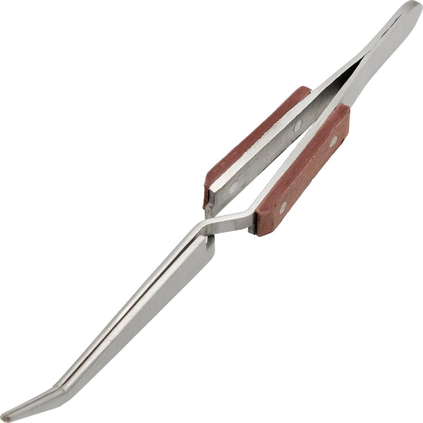 Cross Lock Tweezers Jewelers Soldering Tool with Fiber Grip (Curved Tip)
