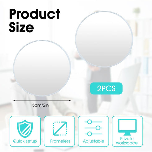 Fiyooau 2Pcs 2 Inch Office Cubicle Mirrors - Self-Adhesive Adjustable Rear View Mirror for Desk - Removable Monitor