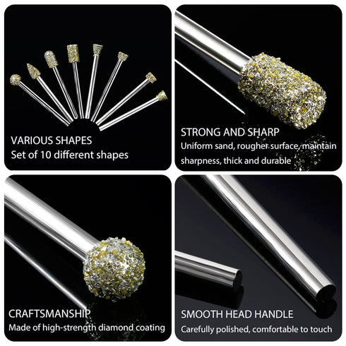 Diamond Grinding Burr Drill Bit Set - 20Pcs for Dremel Rotary Tool, 1/8 Inch Shank Accessories