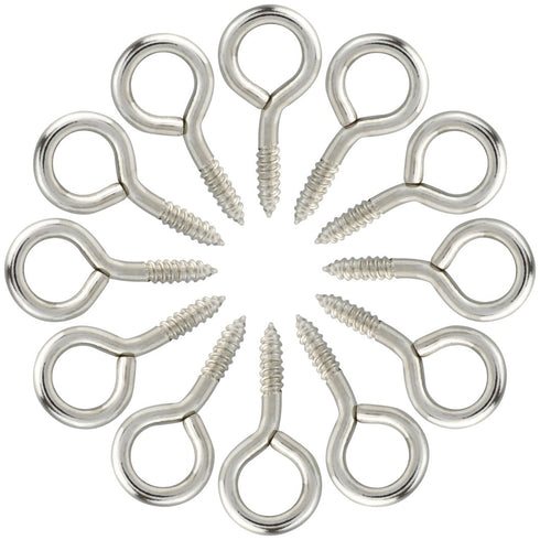 100pcs Small Screw Eye Shape Hanging Screw Hooks, 1" Lag Thread Self-Tapping Eyebolt Ring