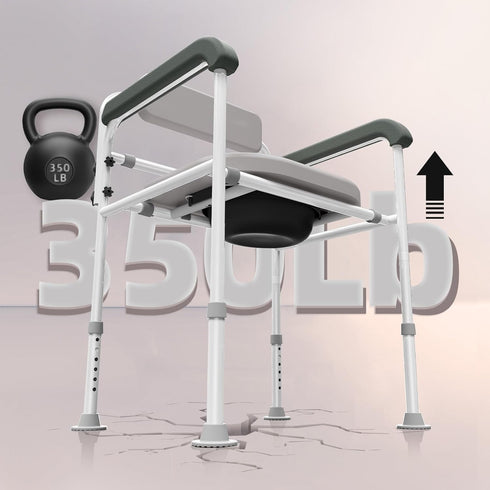 SeatYuPro Commode Adjustable Medical Bedside Chair with Padded Backrest, Drop Arm Support, Height Adjustable White