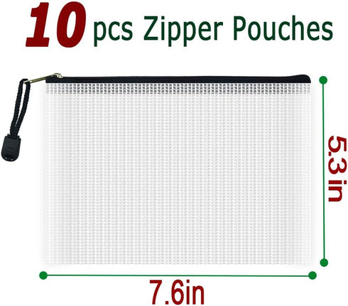 AUSTARK 10Pcs Zipper File Bags Plastic Mesh Zipper Pouch Waterproof Document Bags Board Games Storage Bags for Office Home Travel (B6 Size 7.6''x5.3'', White and Black) by AUSTARK