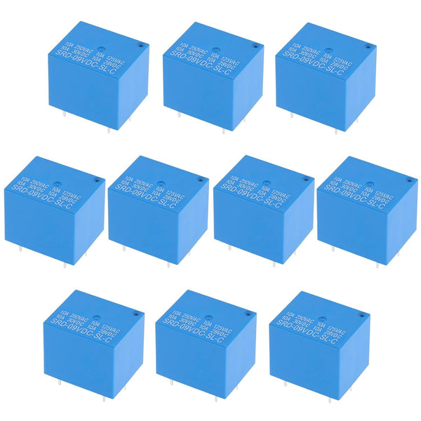 ECSiNG 10PCS 5-Pin Terminals 9VDC Power Relay - PC Board Relay for Industrial Control, Automotive Electronics