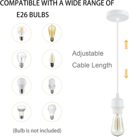 E26 1M/3.28FT Industrial Mini Pendant Light Kit UL White Pendant Light Kit Vintage Retro Edison Hanging Lamp