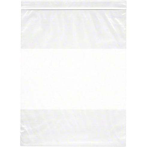 Plymor 10" x 13" Reclosable Plastic Bags, 2 Mil, Pack of 100, White-Block Zipper