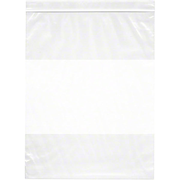 Plymor 10" x 13" Reclosable Plastic Bags, 2 Mil, Pack of 100, White-Block Zipper