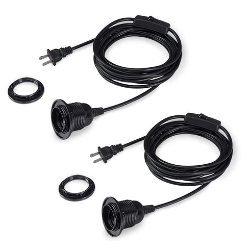 2-Pack 15 E26 E27 HESSION Feet Plug in Pendant Light, Black Extension Hanging Lantern Cord Cable with in-Line On/Off